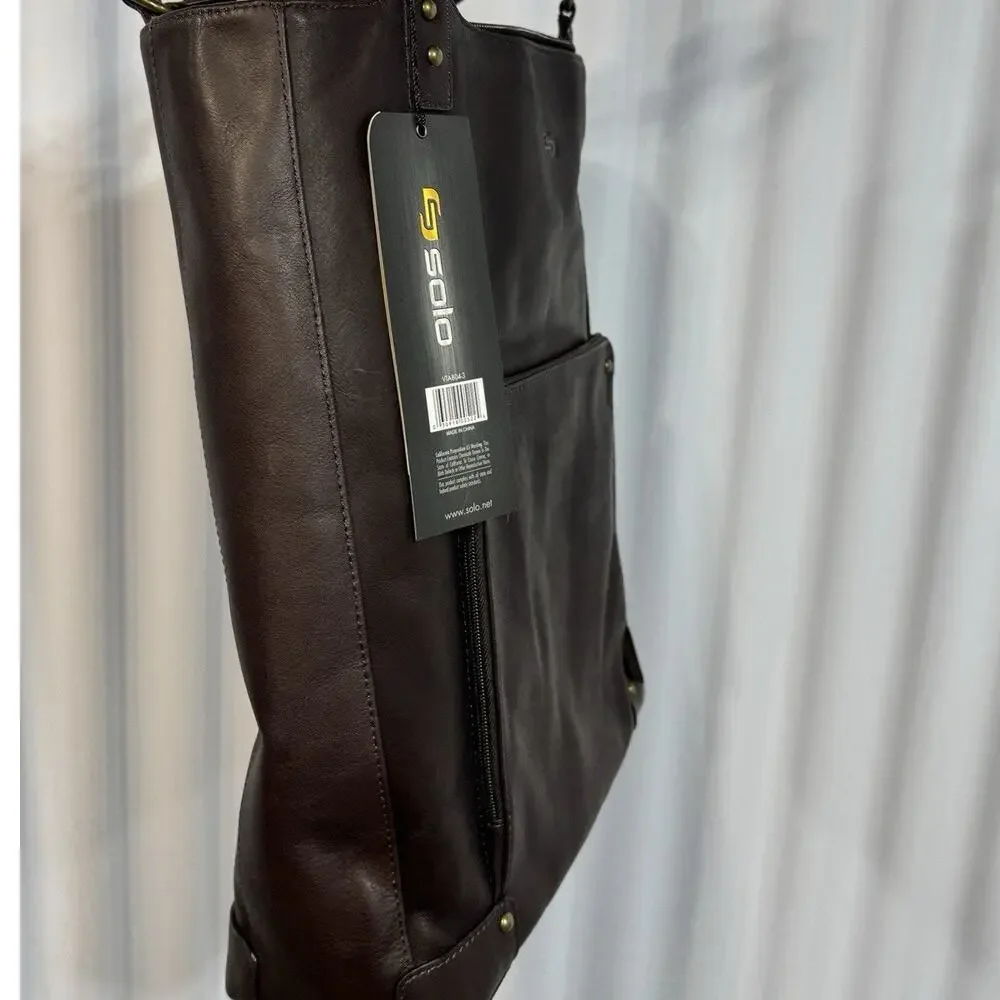 Solo New York Leather Laptop Tote Bag Commuter Travel Trolley Corpcore Sz OS